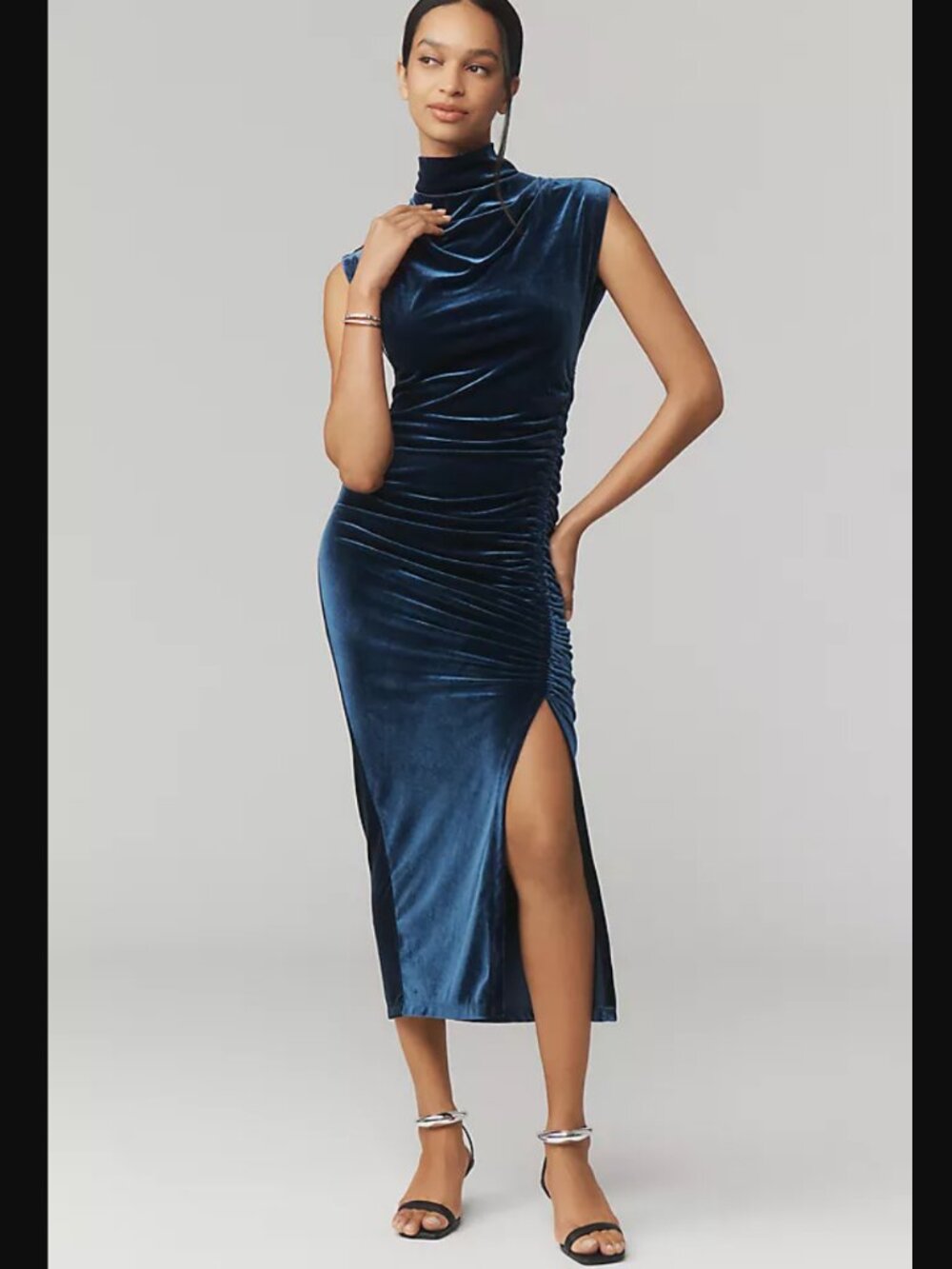 NEW Anthropologie Maya Stretch Velvet Cowl-Neck Dress Petrol Green SOLD OUT - S